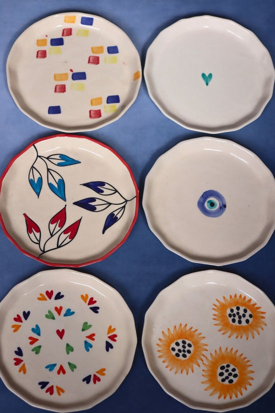 handmade Set of 6 Dine & Shine Snack Plates (for the price of 5)