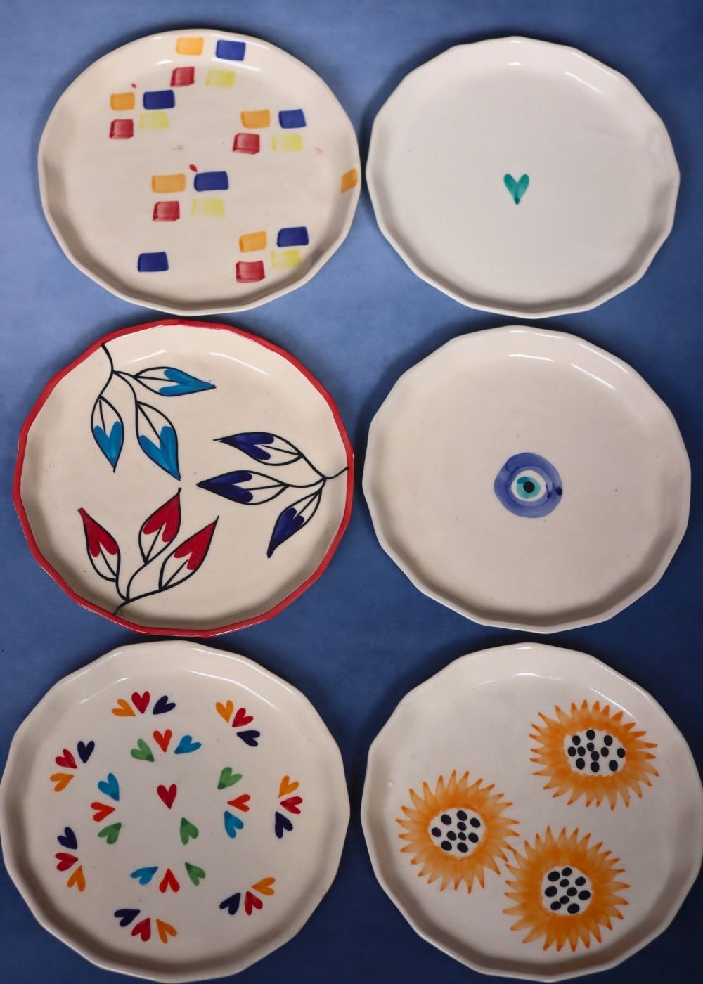 handmade Set of 6 Dine & Shine Snack Plates (for the price of 5)