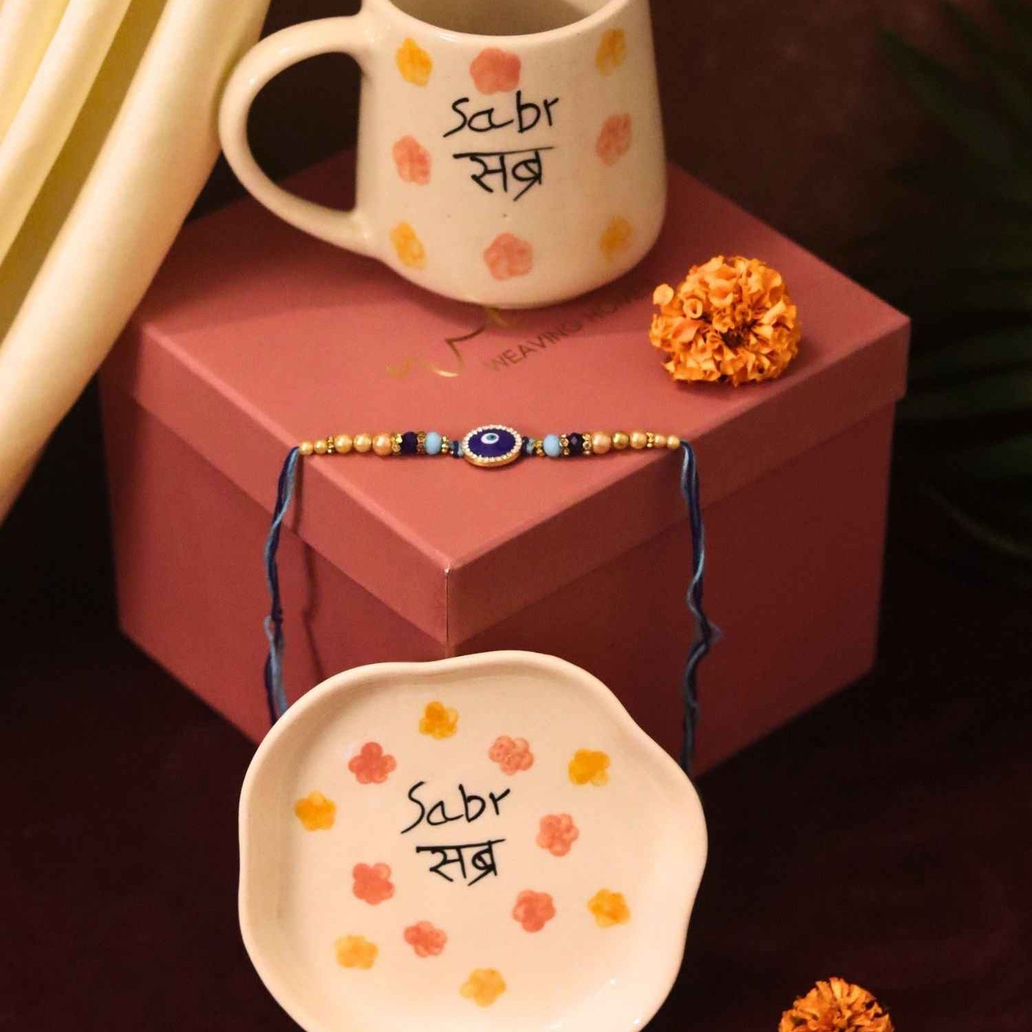 Sabr Mug & Handmade Dessert Plate Rakhi Gift Box