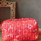 red floral toiletry bag handmade in india 