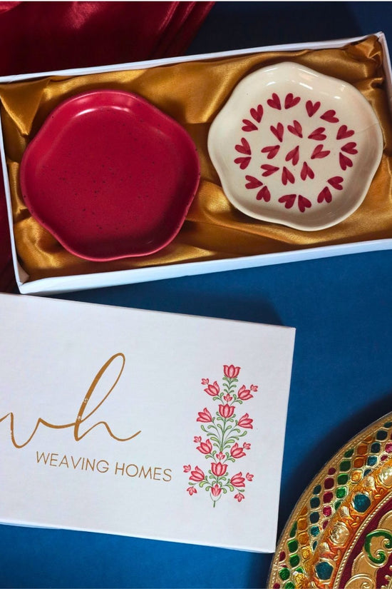 Red & All Heart Handmade Dessert plate in a Gift Box made by ceramic