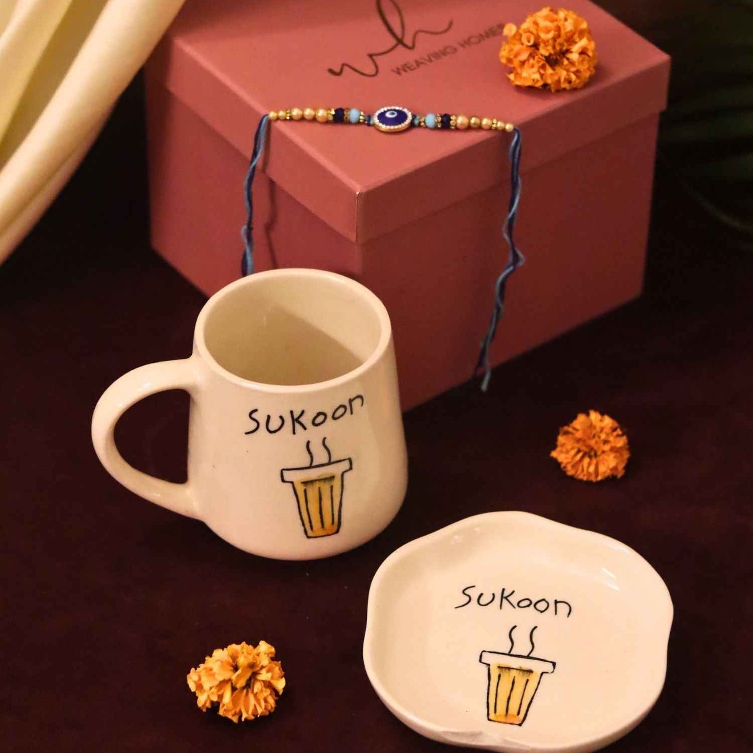 Sukoon Mug & Handmade Dessert Plate Rakhi Gift Box