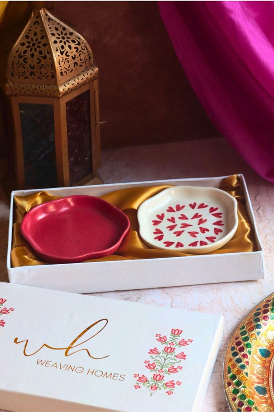 Red & All Heart Handmade Dessert plate in a Gift Box handmade in india