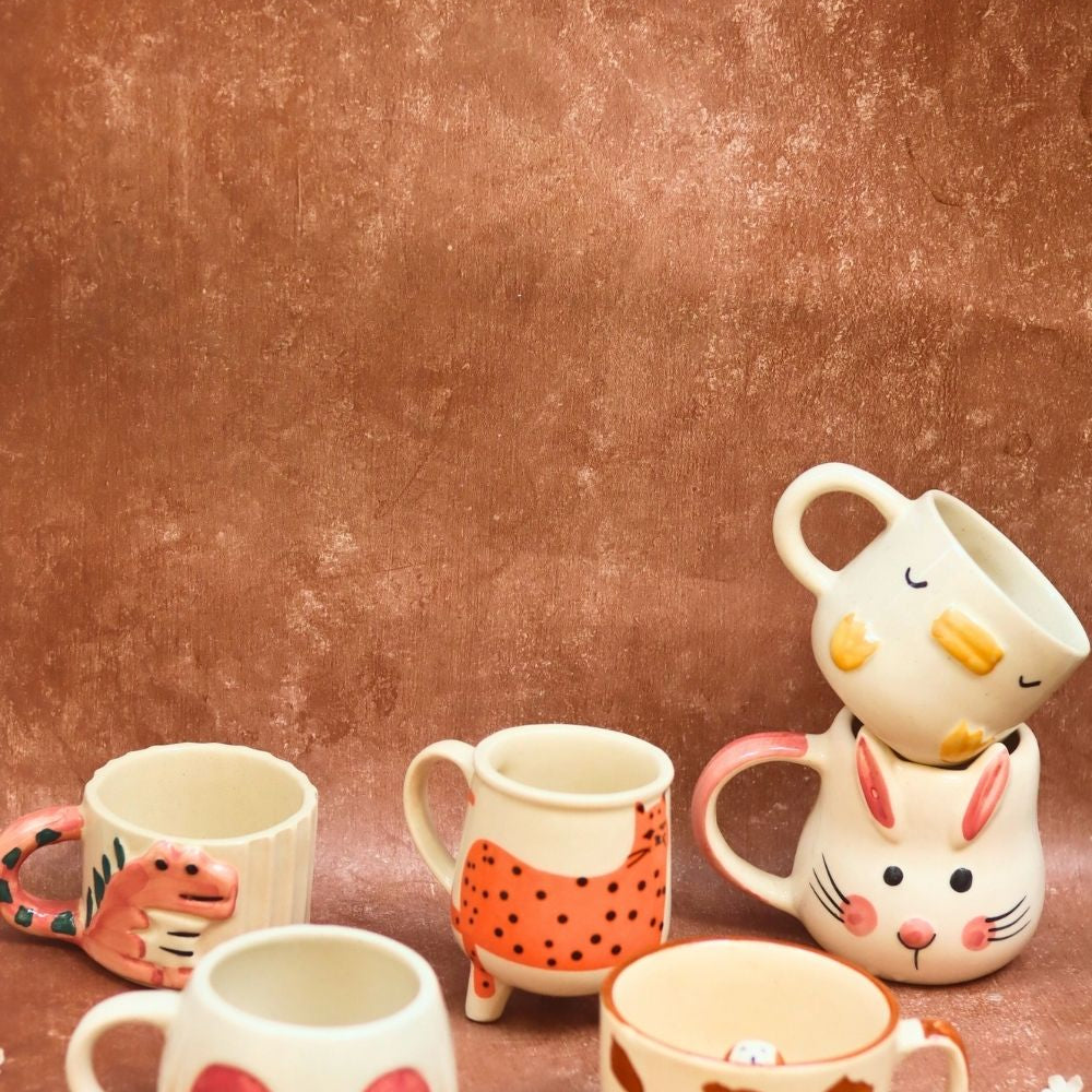 handmade Set of 6 Animal Delight Mugs (for the price of 5)