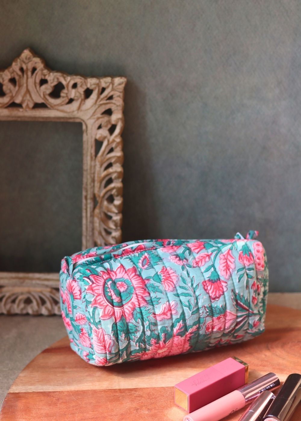 floral mist toiletry bag made by cotton