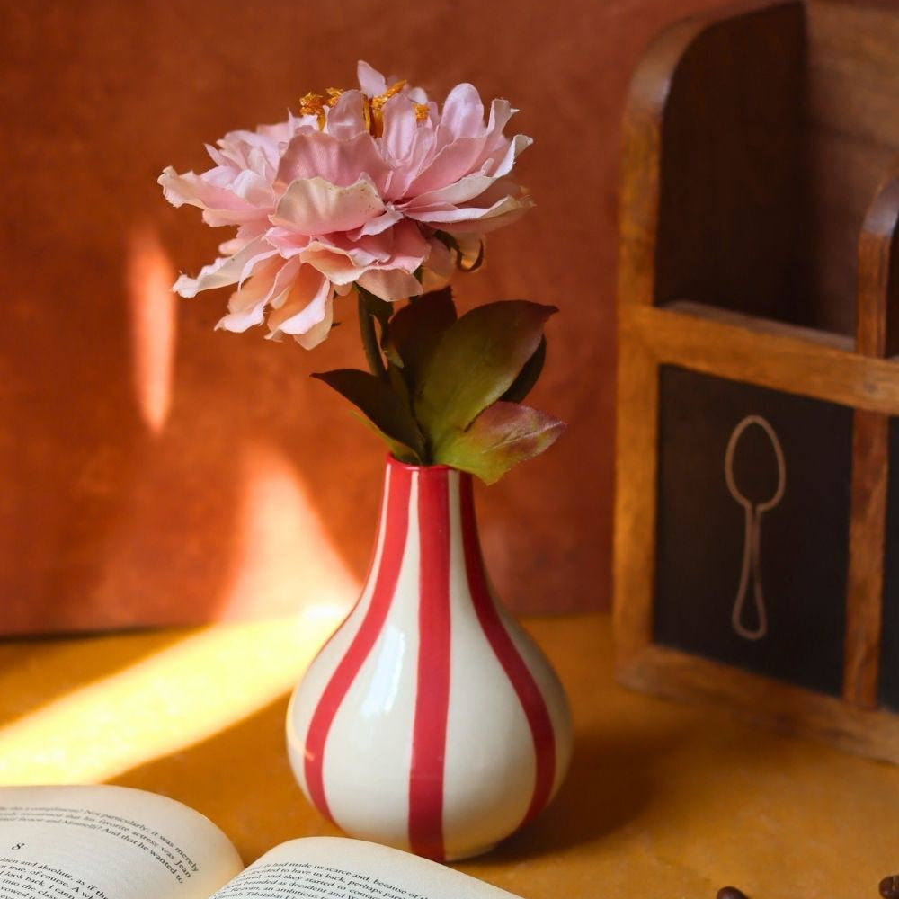 Striped Vase - Red handmade in India