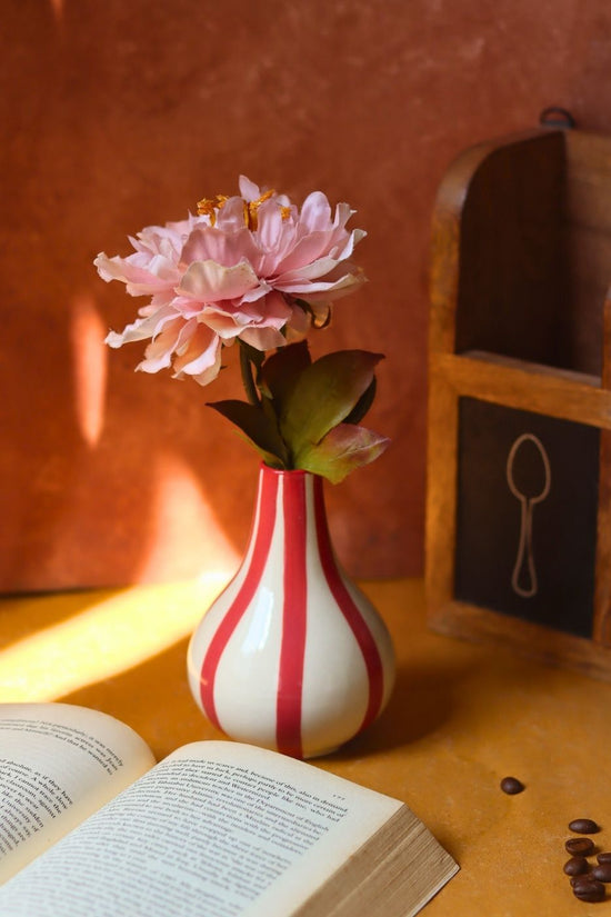 Striped Vase - Red handmade in India