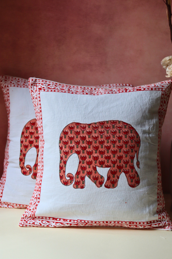 Ele block printed cushion cover cotton
