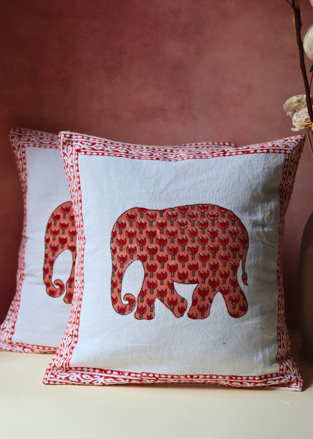 Ele block printed cushion cover cotton
