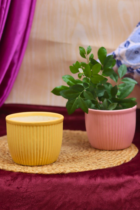 handmade Set of 2 - Mellow Pink & Sunshine Yellow Planters combo