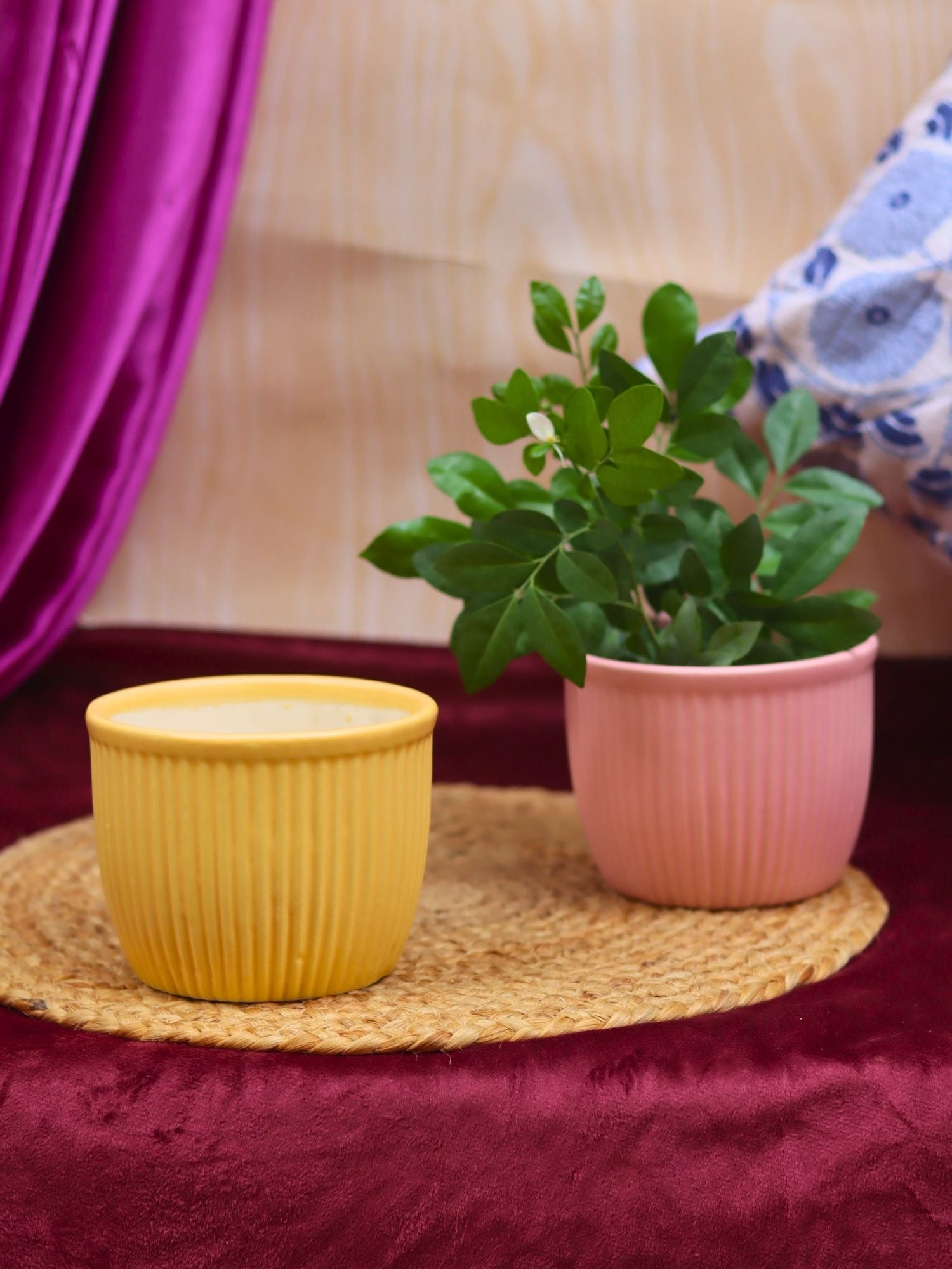 handmade Set of 2 - Mellow Pink & Sunshine Yellow Planters combo