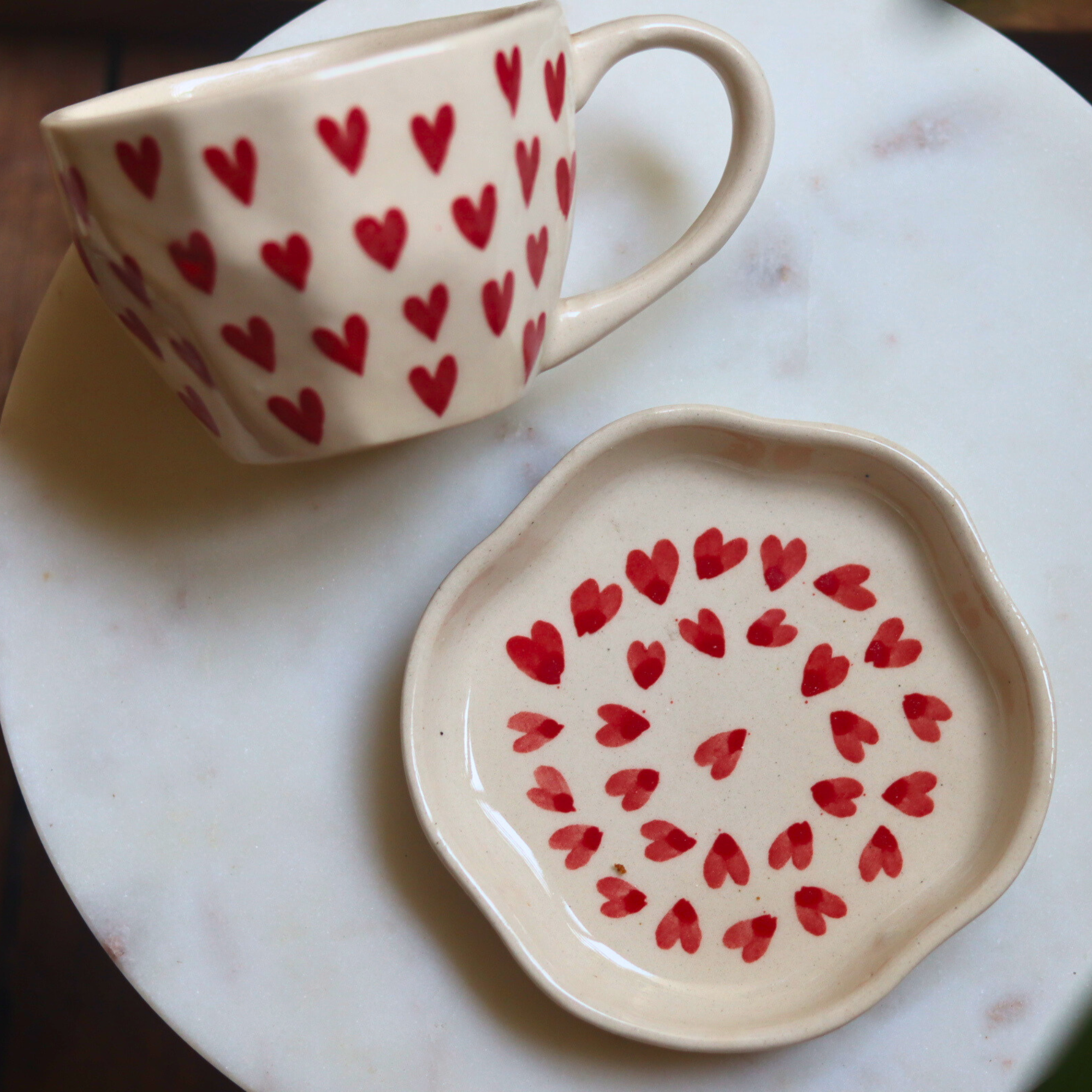 Heart Mug & All Heart Dessert Plate for your morning coffee