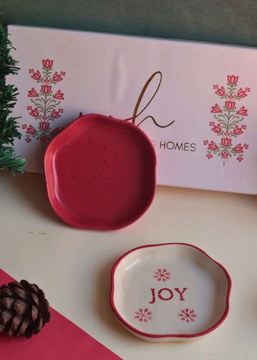 Joy & Red Handmade Dessert plate in a Gift Box handmade in india