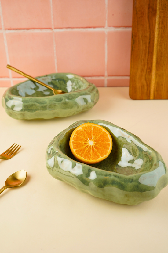 handmade pistachio stoneware curry bowl for your delicious beverage