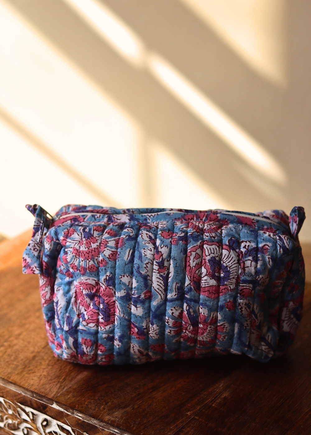 Toiletry bag block printed