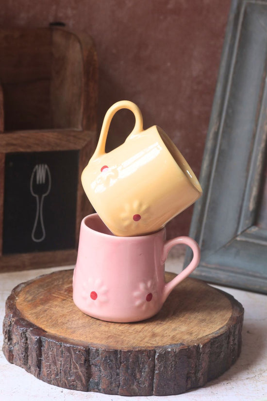 Handmade Set of 2 - Yellow & Pink Lily Mug