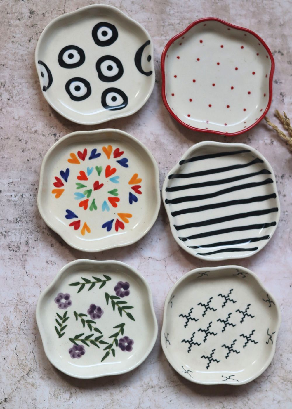 Handmade Set of 6 Artful Dessert plate (for the price of 5)