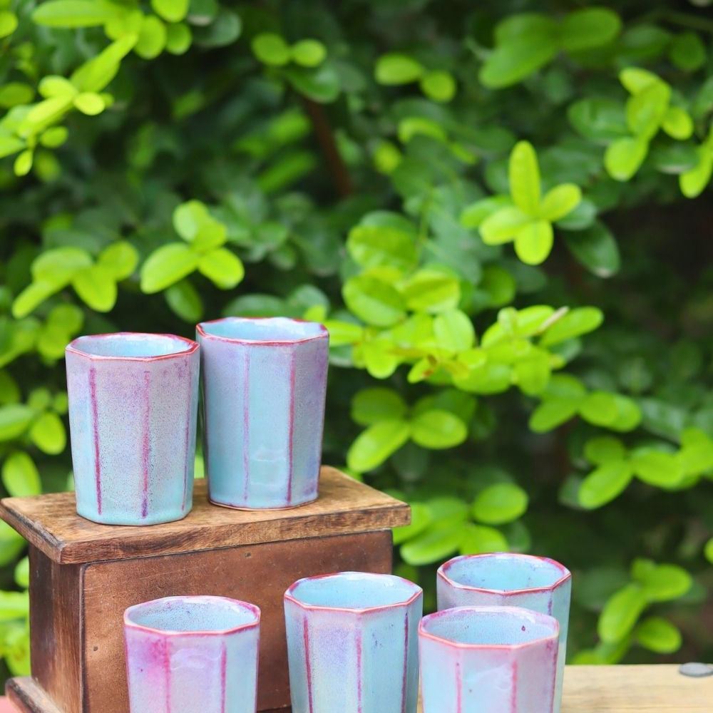 Set of 6 - Blue Chai Kulhad made by ceramic