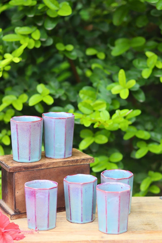 Set of 6 - Blue Chai Kulhad made by ceramic