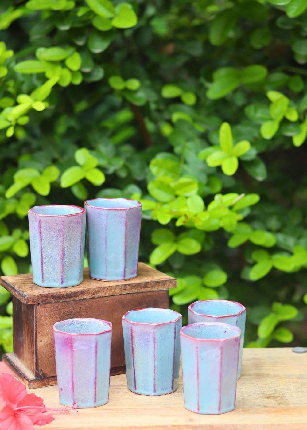 Set of 6 - Blue Chai Kulhad made by ceramic