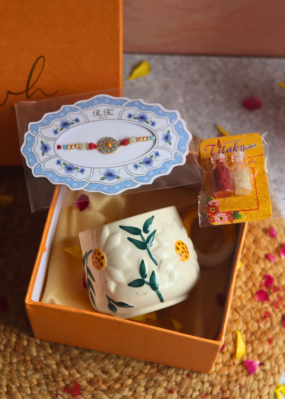 daisy mug rakhi gift box handmade in india 