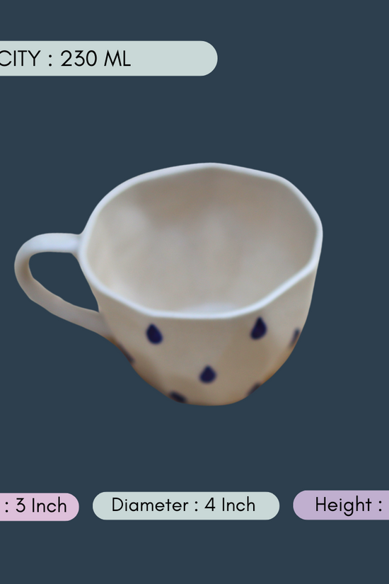 handmade raindrop Mug with measurement 