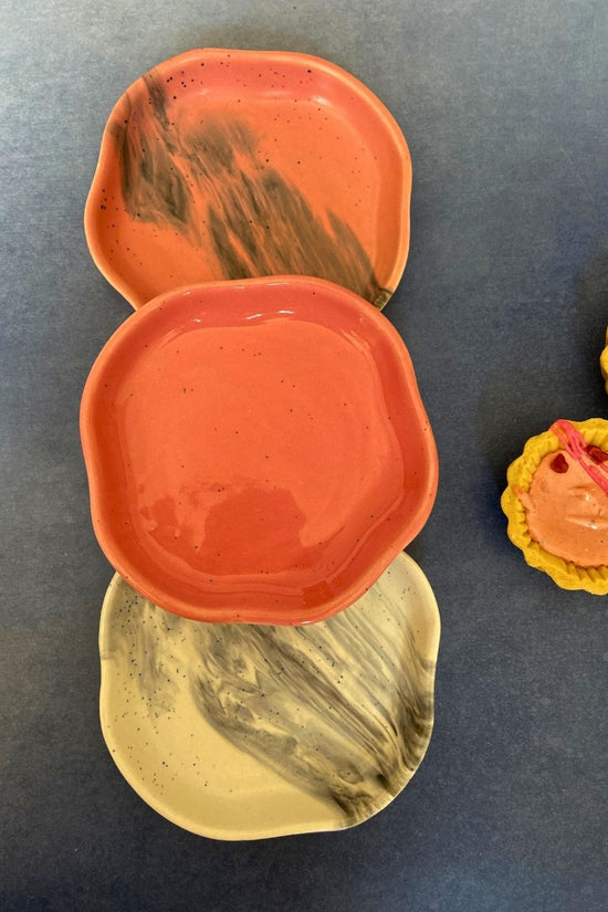 set of three dessert plates handmade in india 