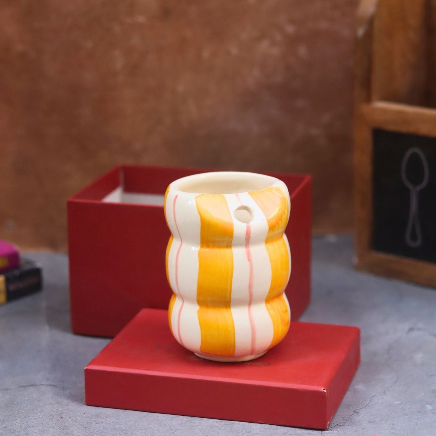 Yellow Striped Sipper in a Gift Box made by ceramic