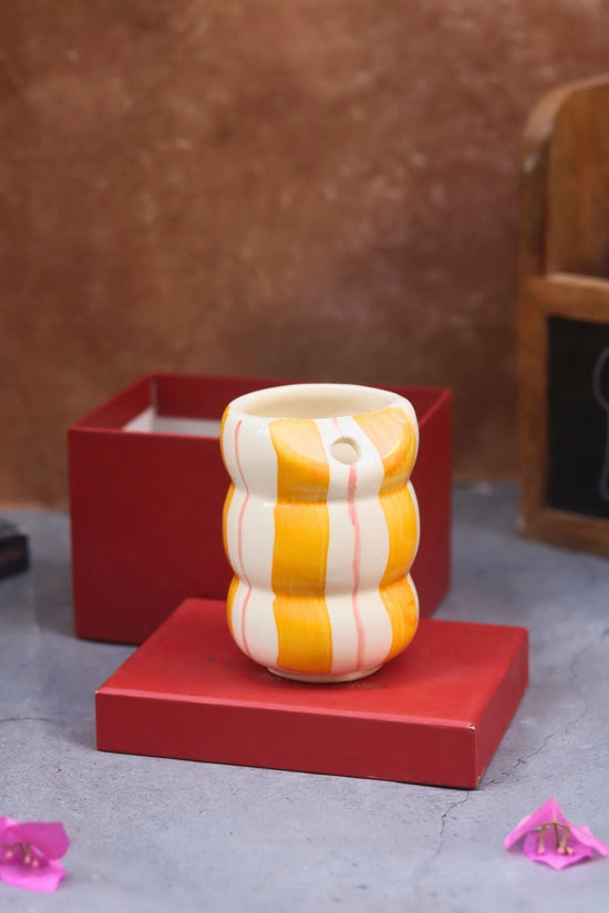 Yellow Striped Sipper in a Gift Box made by ceramic