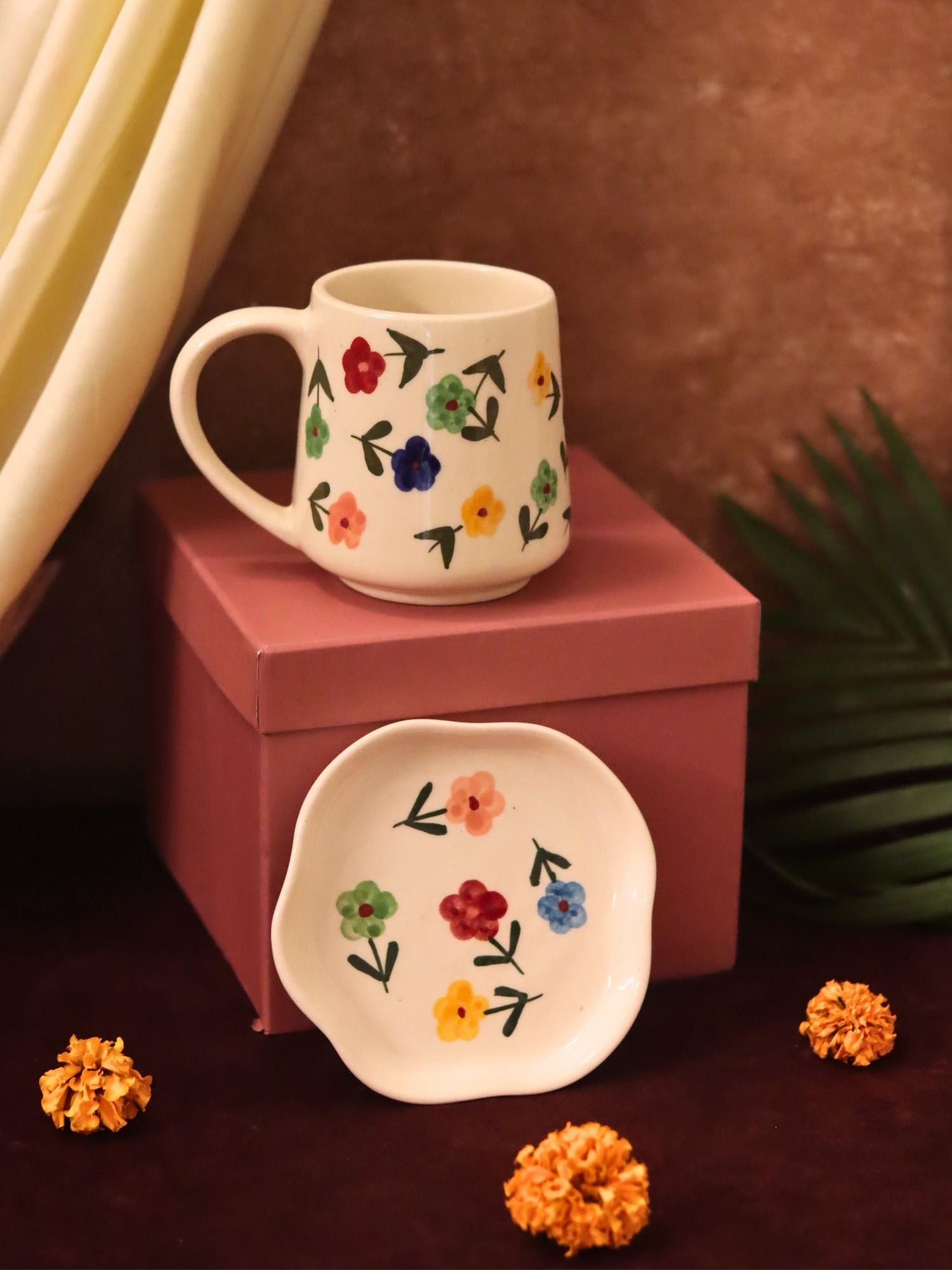 handmade Floral Blossom Mug & Handmade Dessert Plate in a Gift Box