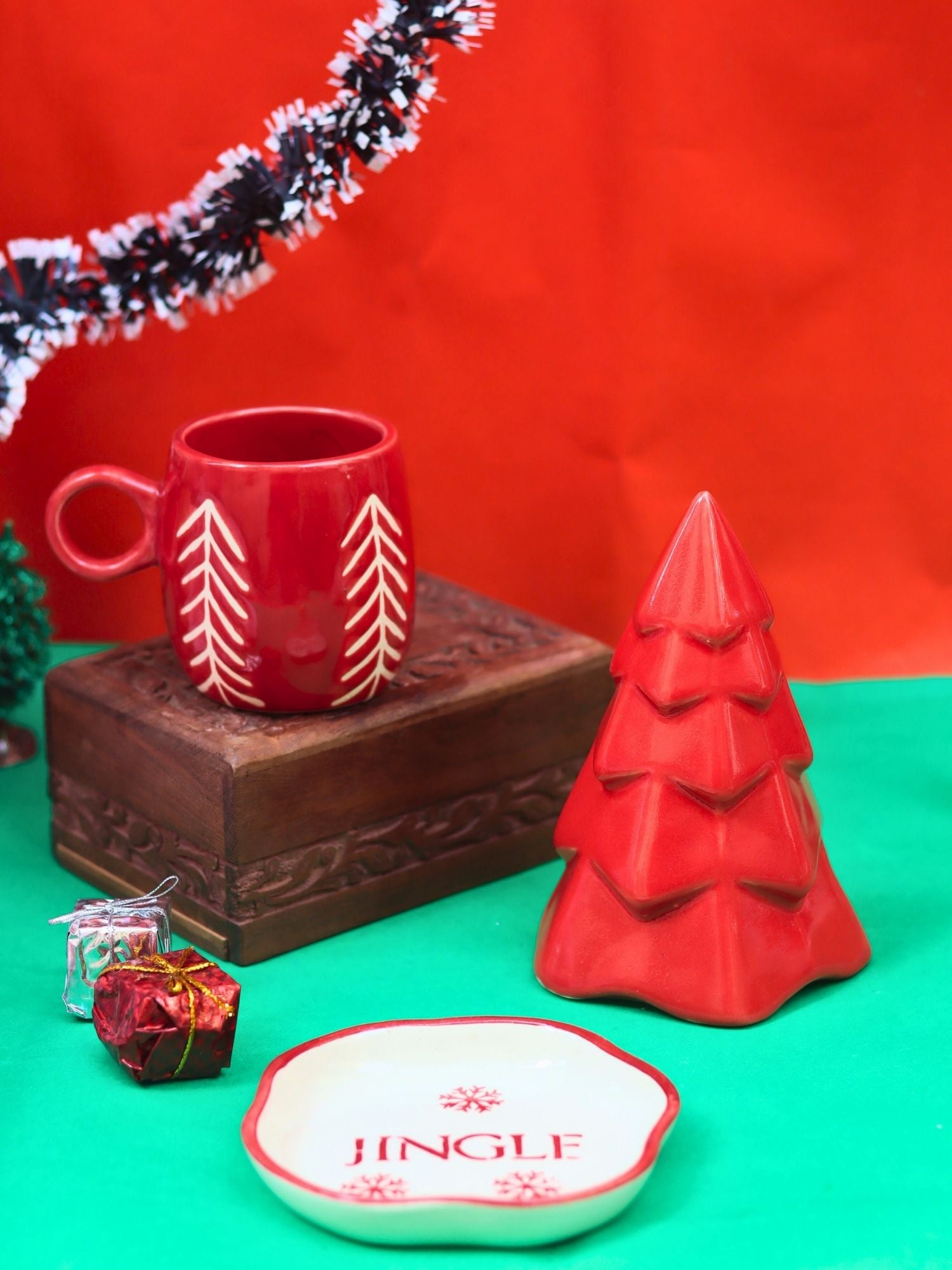 Set of 3 - Red Jolly treats combo made by ceramic