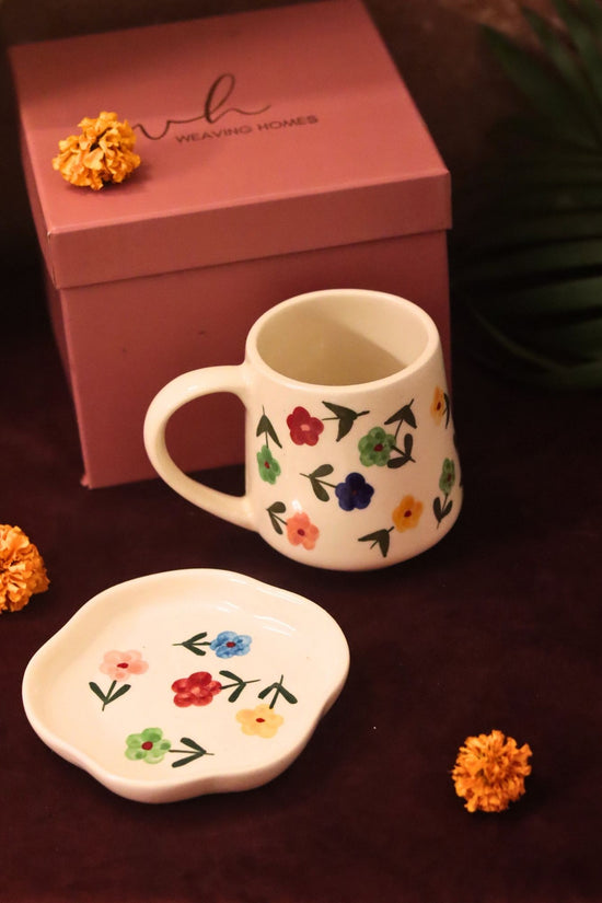 Floral Blossom Mug & Handmade Dessert Plate in a Gift Box made by ceramic