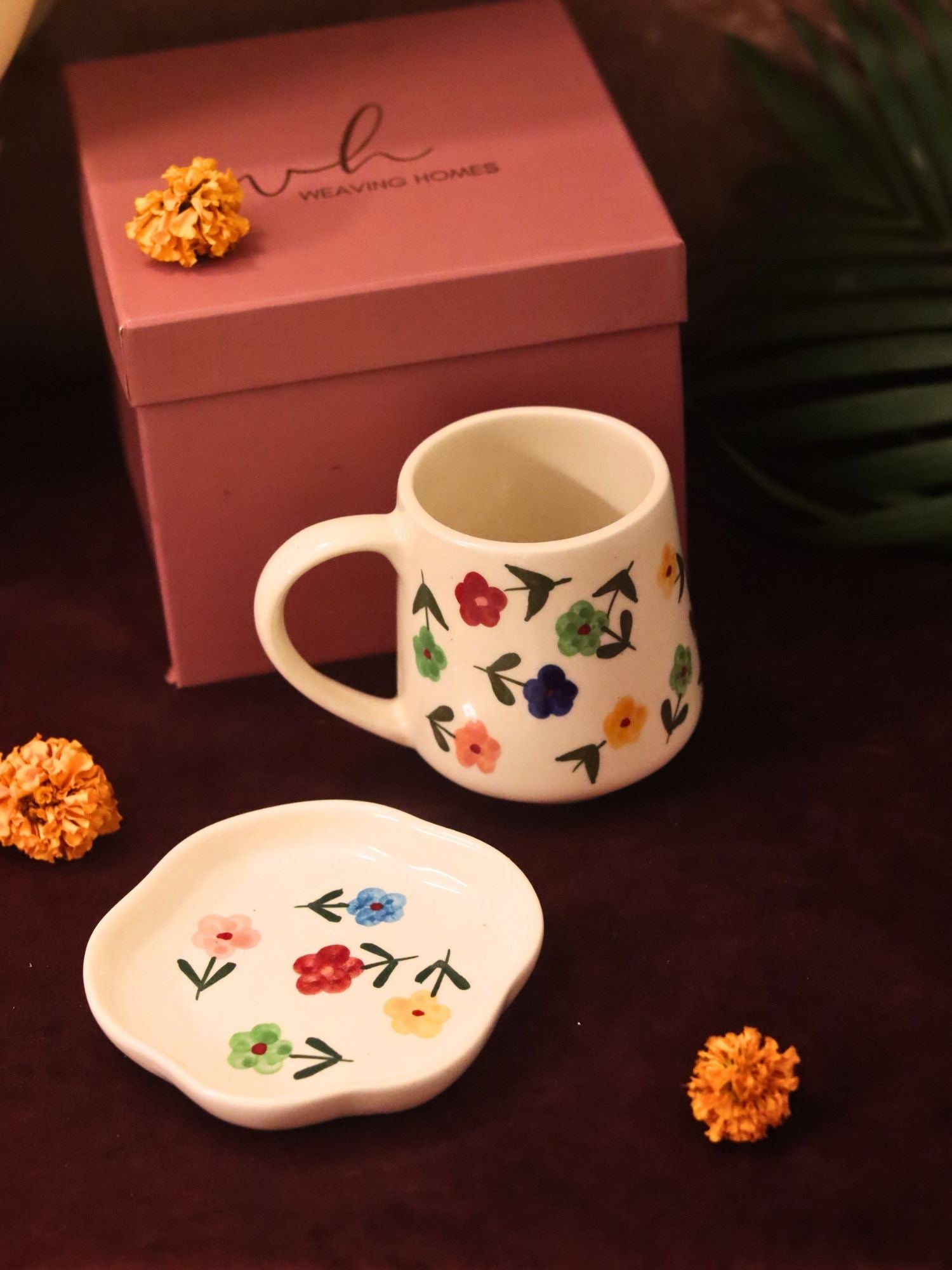 Floral Blossom Mug & Handmade Dessert Plate in a Gift Box made by ceramic