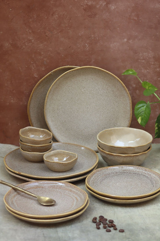 handmade Set of 14 -  Beige Artisanal Dinner Set