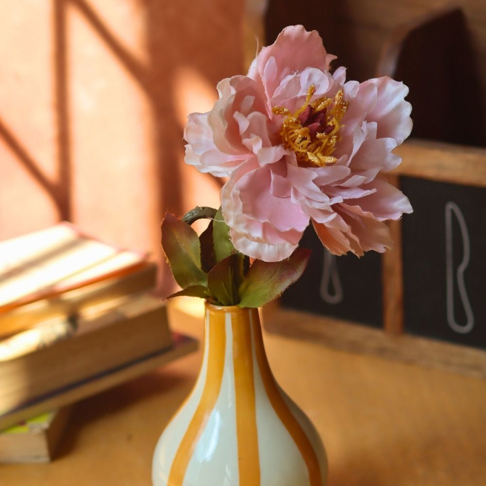 Striped Vase - Yellow handmade in india