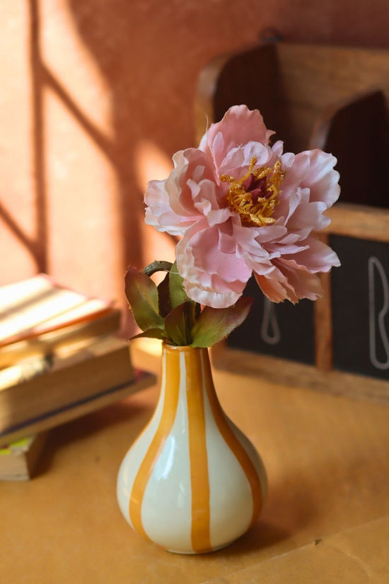 Striped Vase - Yellow handmade in india