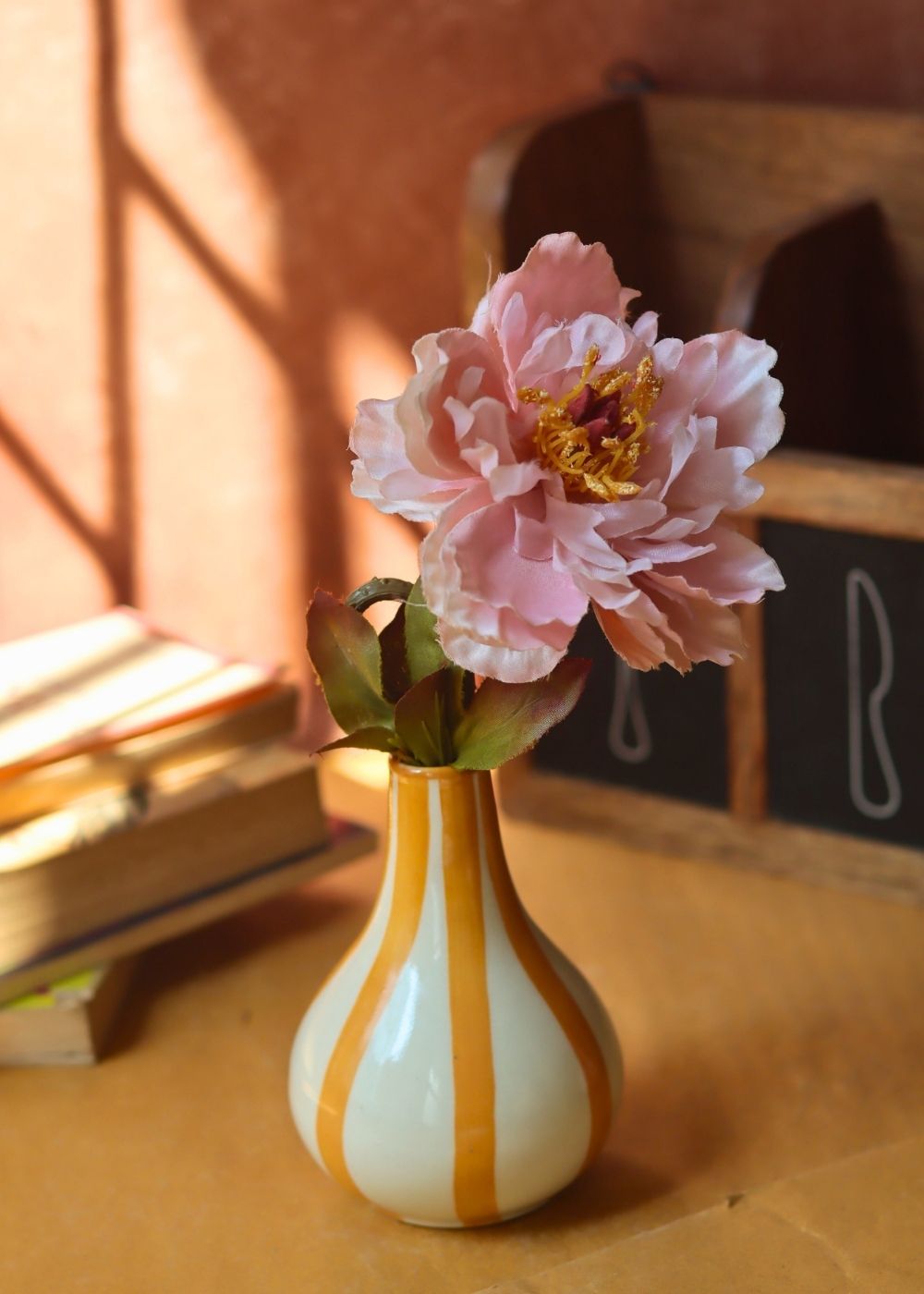Striped Vase - Yellow handmade in india