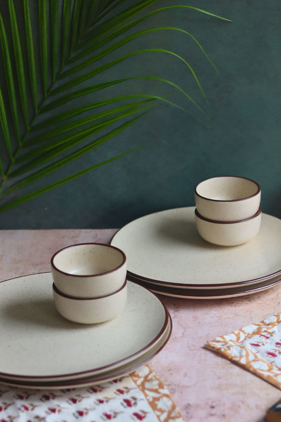 Set of 8 - Ivory Bliss Dinner set handmade in india