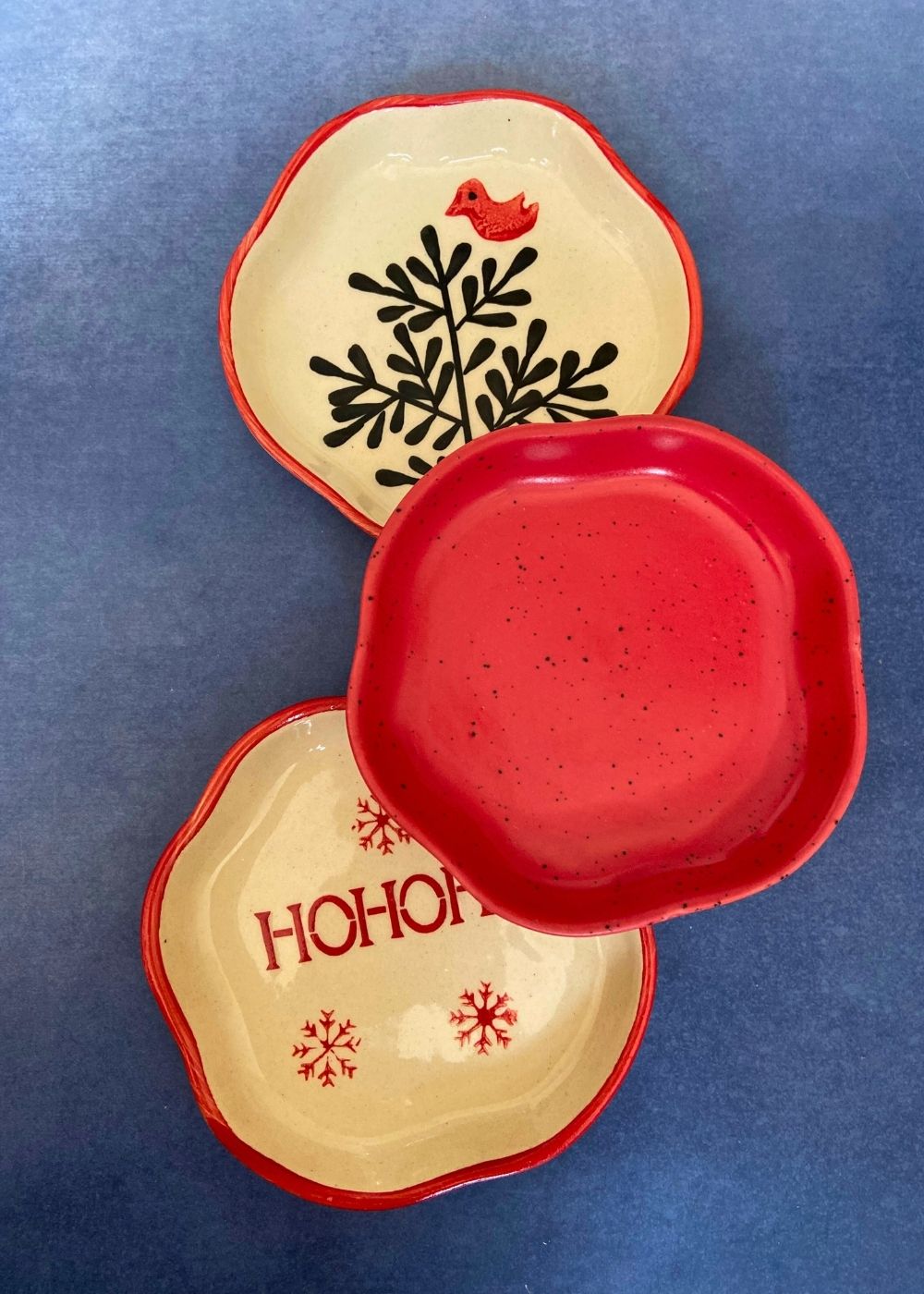 set of three dessert plates handmade in india 