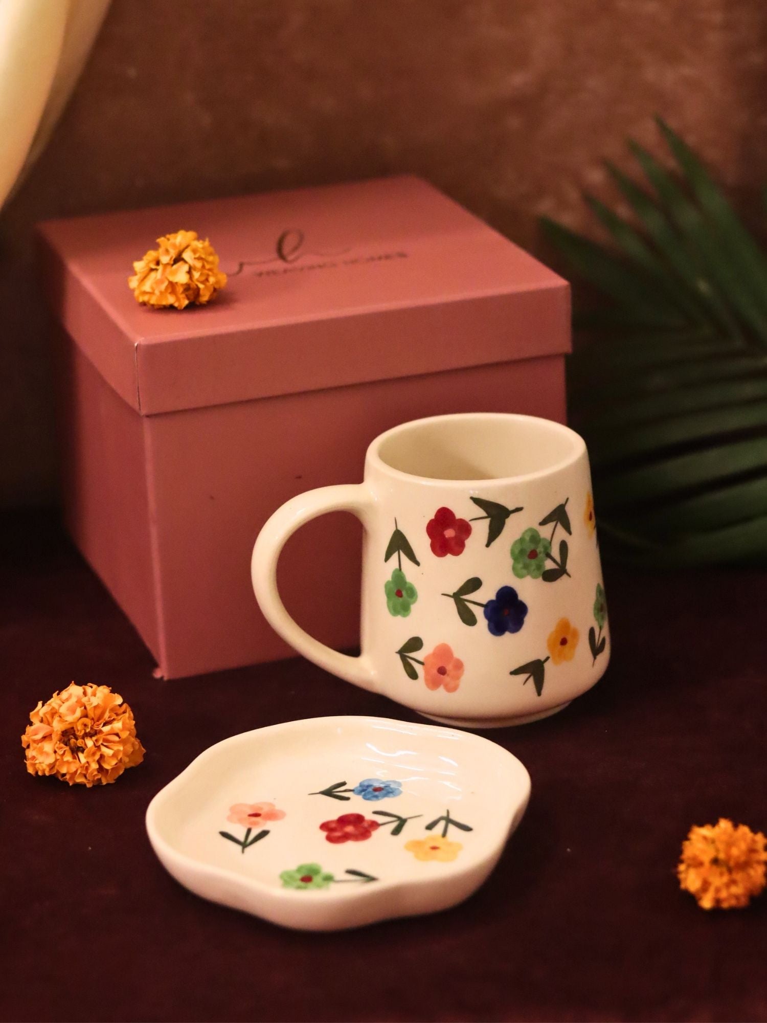 Floral Blossom Mug & Handmade Dessert Plate in a Gift Box with premium quality material