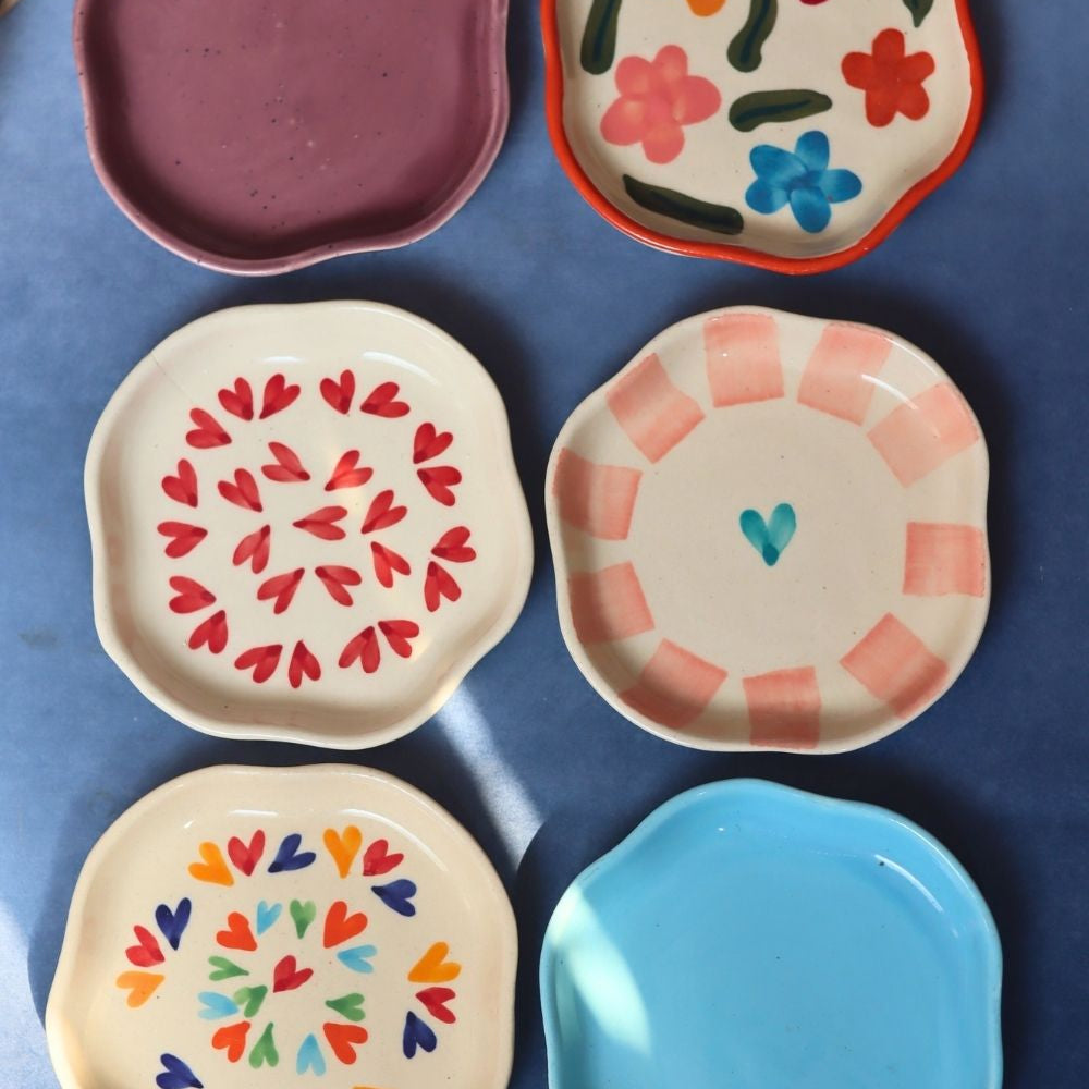 Handmade Set of 6 Heart & Neutral Dessert Plate (for the price of 5) 