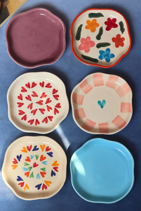 Handmade Set of 6 Heart & Neutral Dessert Plate (for the price of 5) 