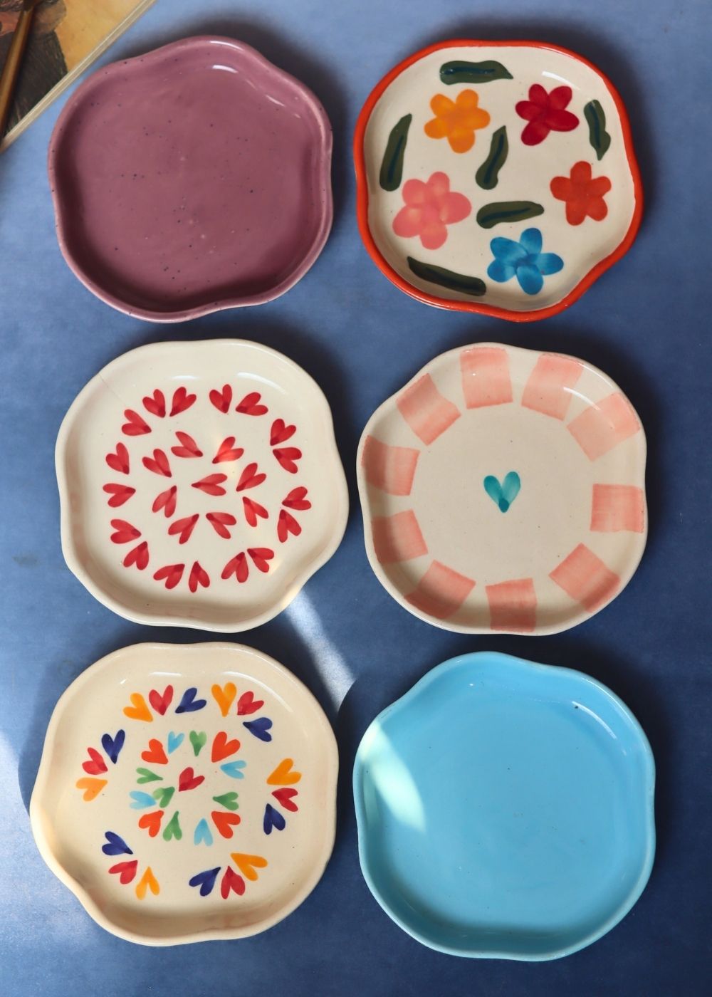 Handmade Set of 6 Heart & Neutral Dessert Plate (for the price of 5) 