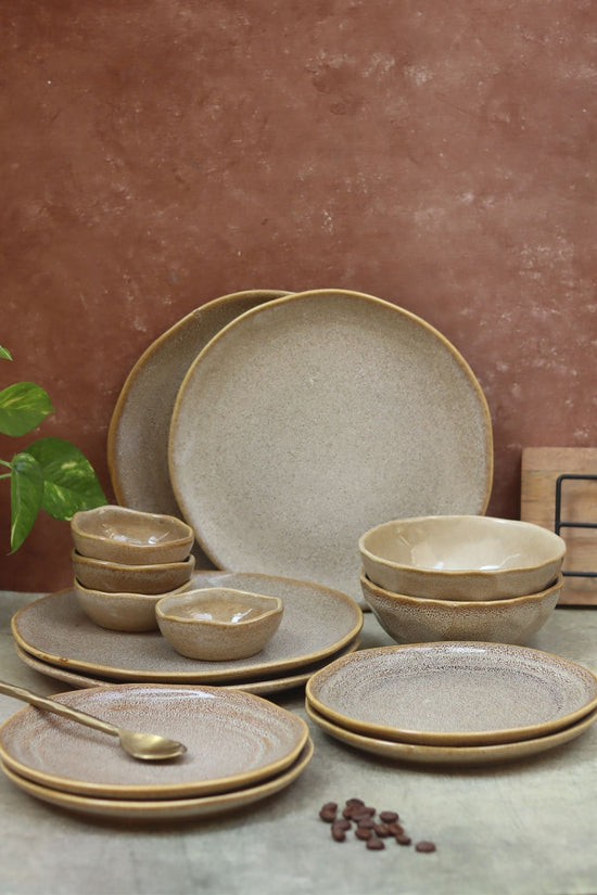 Set of 14 -  Beige Artisanal Dinner Set made by ceramic