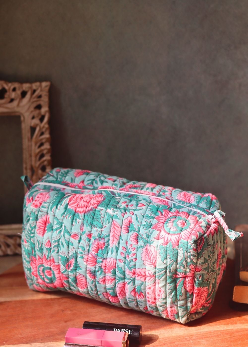 floral mist toiletry bag handmade in india 