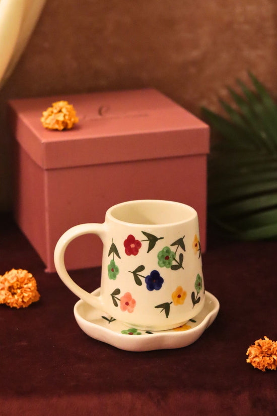 Floral Blossom Mug & Handmade Dessert Plate in a Gift Box handmade in India