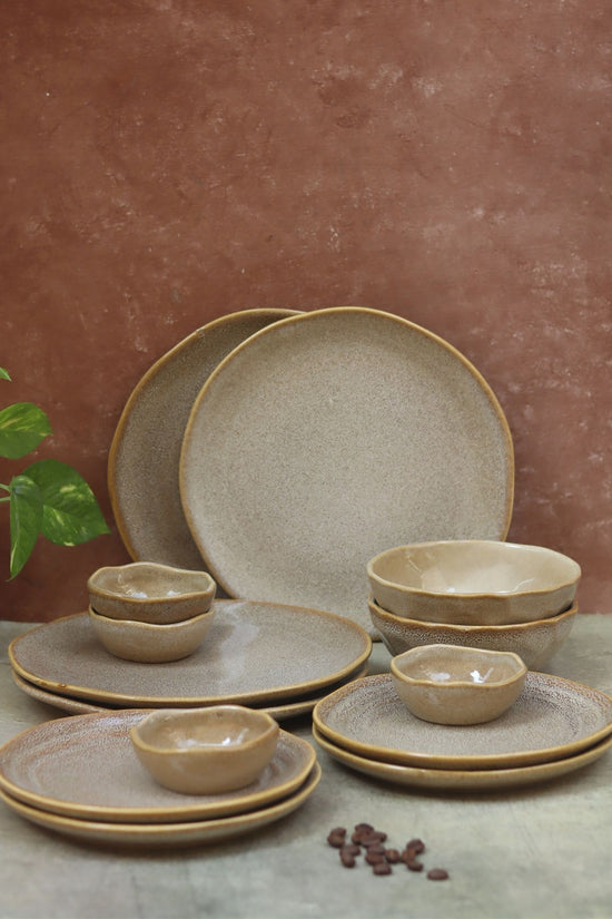 Set of 14 -  Beige Artisanal Dinner Set with premium quality material