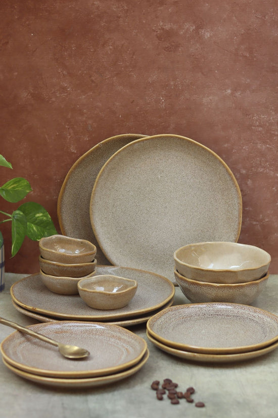 Set of 14 -  Beige Artisanal Dinner Set handmade in india