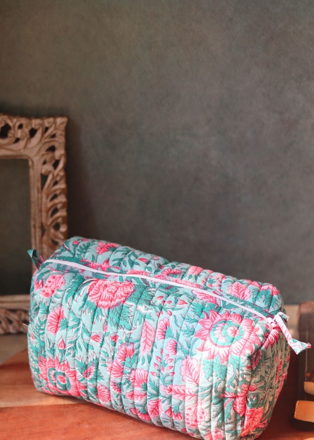 floral mist toiletry bag made by cotton