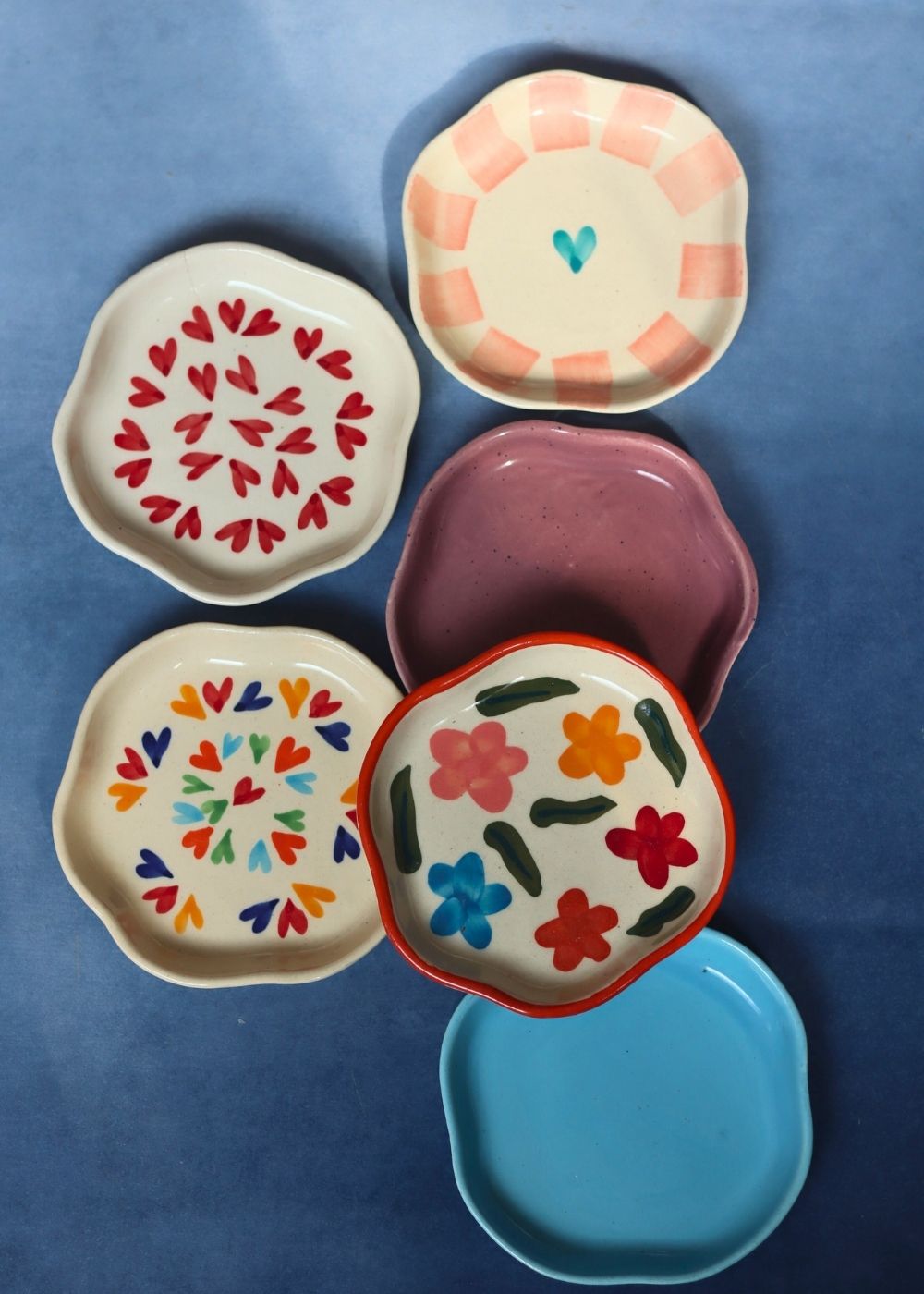 Set of 6 Heart & Neutral Dessert Plate (for the price of 5) handmade in india